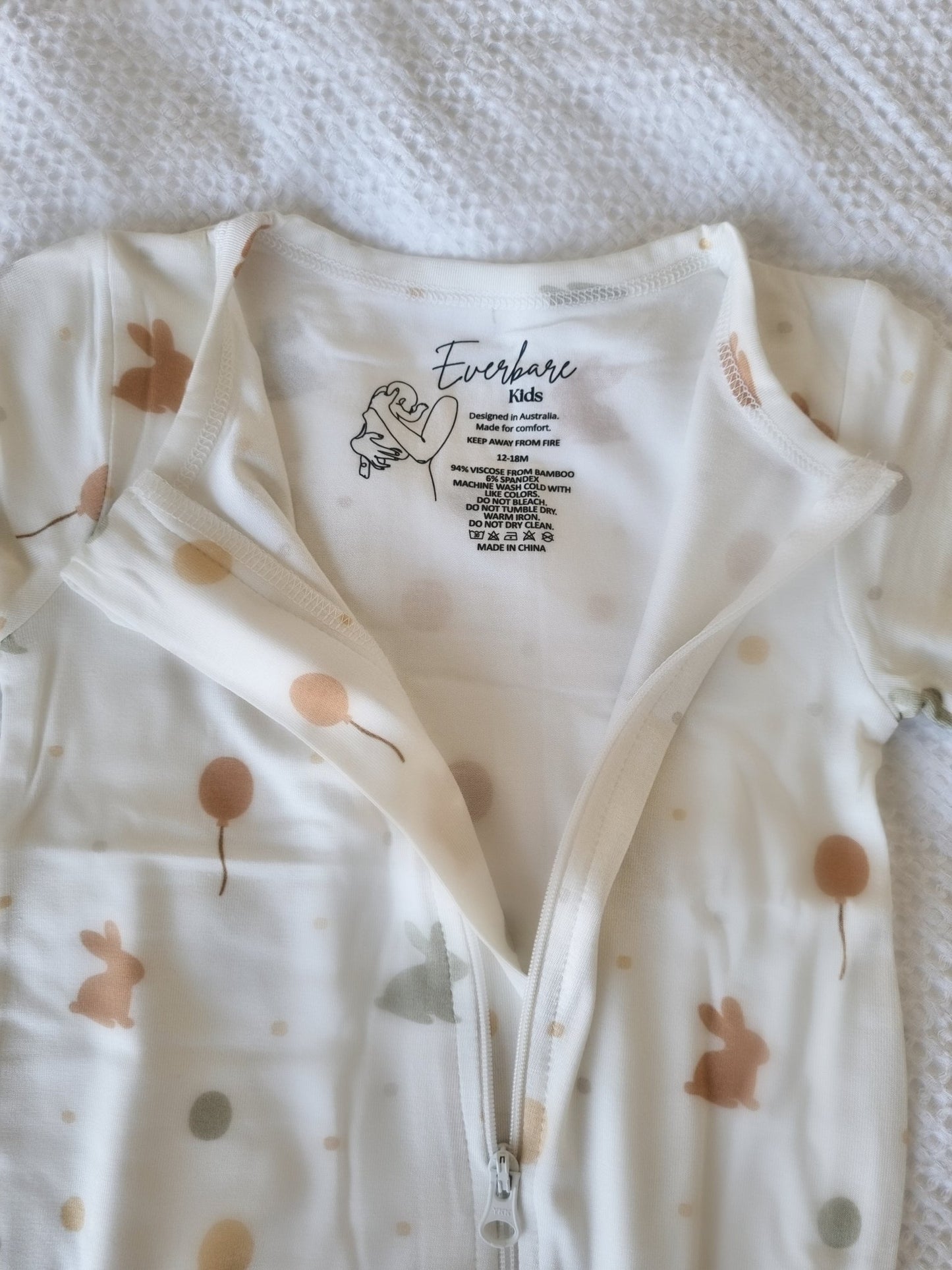 Everbare Kids Bunny Bamboo Zip Romper | Soft Sensory - Friendly Baby Clothing Australia - Everbare Kids