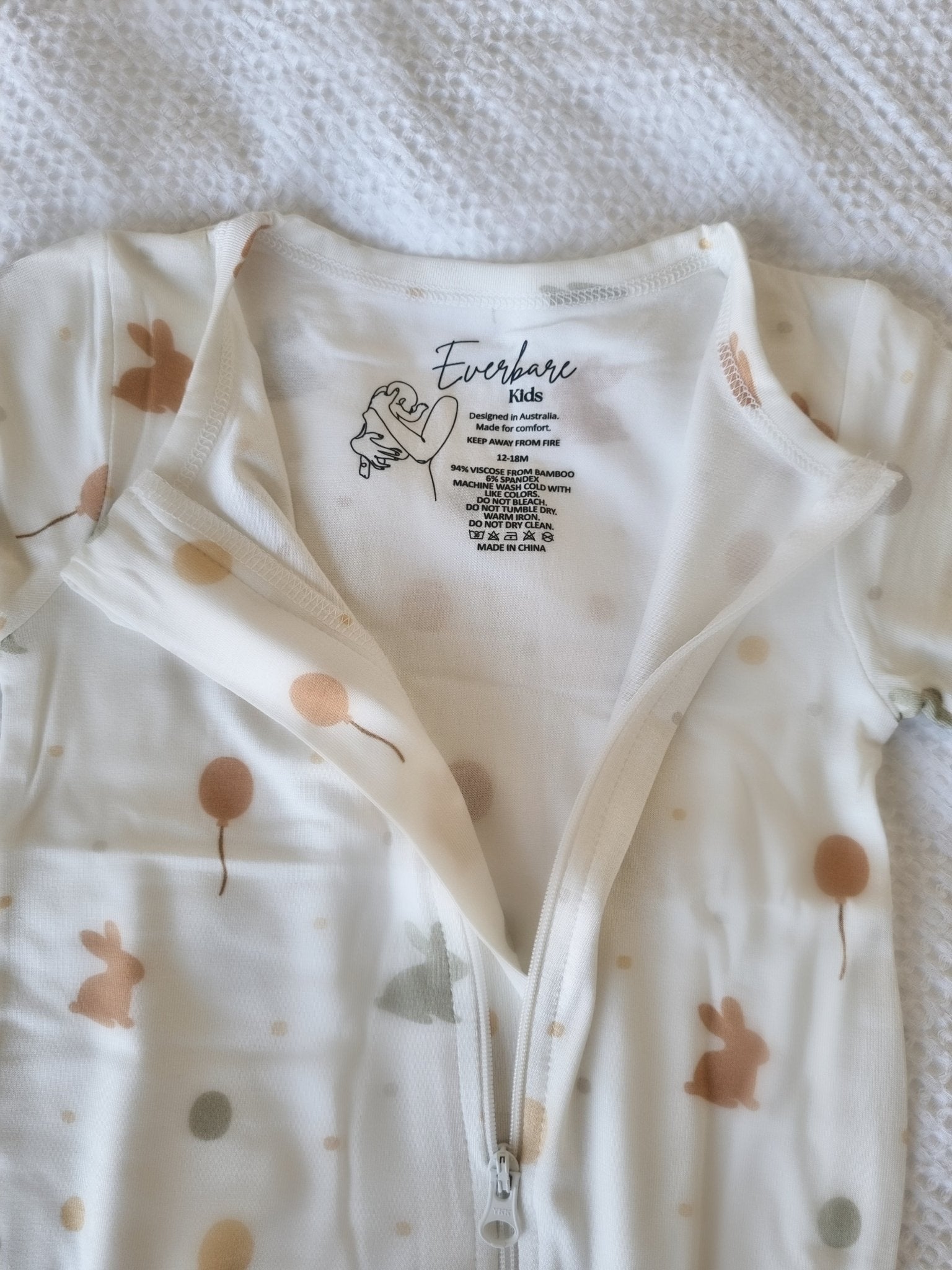 Everbare Kids Bunny Bamboo Zip Romper | Soft Sensory - Friendly Baby Clothing Australia - Everbare Kids