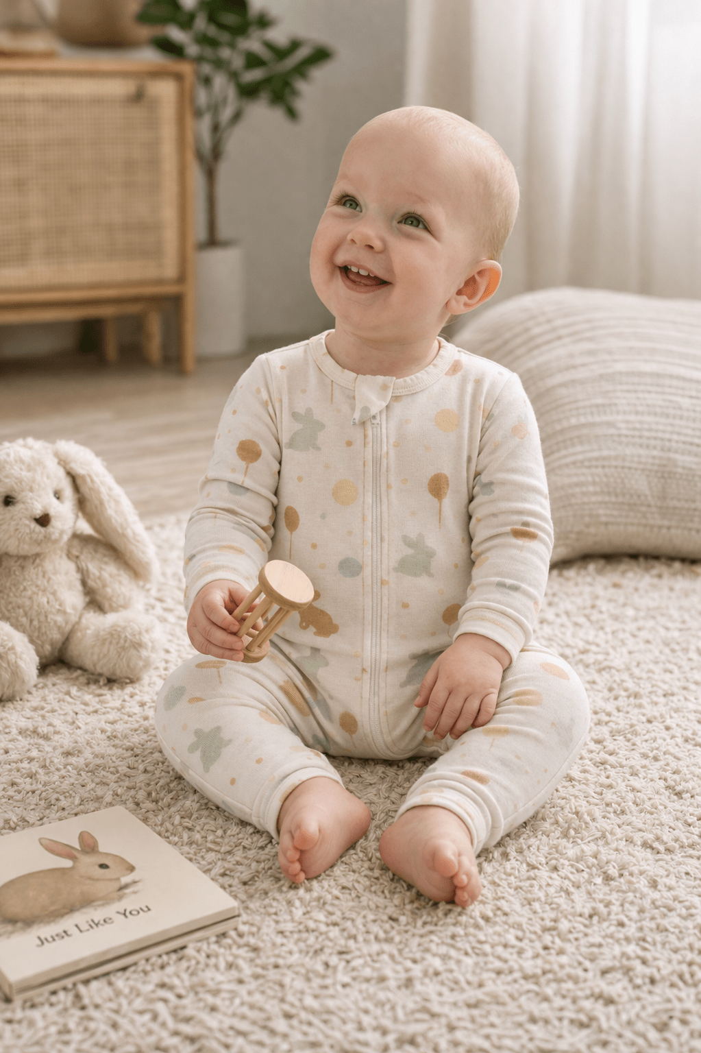 Everbare Kids Bunny Bamboo Zip Romper | Soft Sensory - Friendly Baby Clothing Australia - Everbare Kids