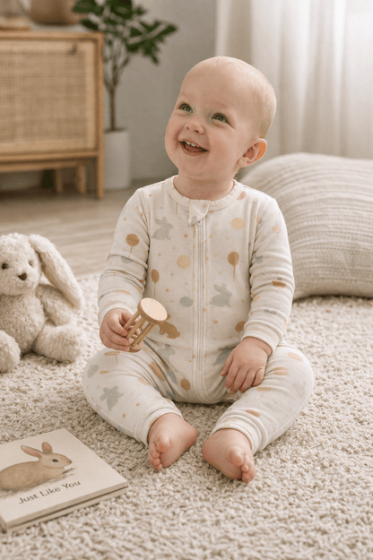 Everbare Kids Bunny Bamboo Zip Romper | Soft Sensory - Friendly Baby Clothing Australia - Everbare Kids